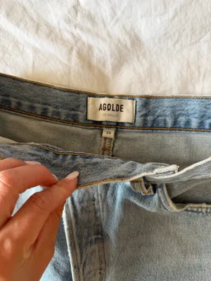 AGOLDE High-Rise Jean Skirt Denim Distressed Fray Hem Mini thumbnail 4
