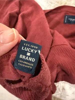 Lucky Brand Waffle Knit Long Sleeve Top | Burgundy | Medium | Raw Edge Casual thumbnail 8