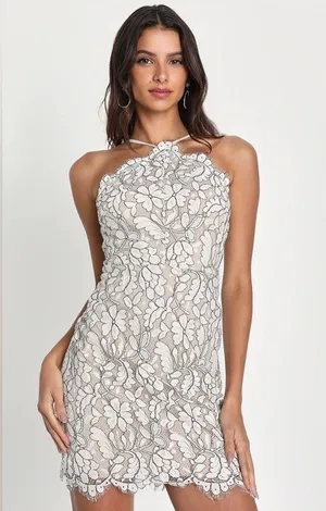 Delicate Darling Beige and Ivory Lace Bodycon Dress thumbnail 2