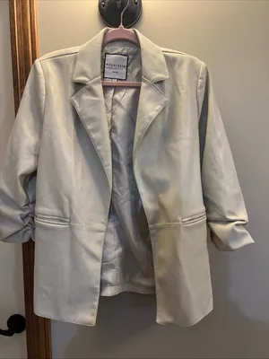 bagatelle Cream Vegan Leather Blazer Jacket thumbnail 2