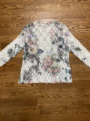Oragami Floral Lace Mesh top with mini Rhinestone accents size Large thumbnail 6