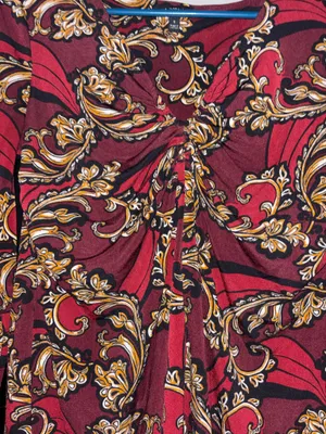 Apt. 9 Blouse Women's Size Small Burgundy Long Sleeve Floral Baroque Foliate thumbnail 2