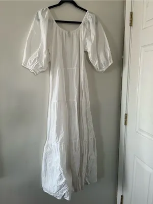 White 100% Cotton Tiered Puff Sleeve Peasant Maxi Dress Small Cottagecore thumbnail 8