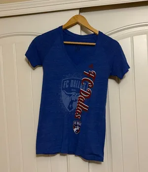 FC Dallas T Shirt Women's Small Blue V Neck Short Sleeve Adidas MLS Soccer thumbnail 1