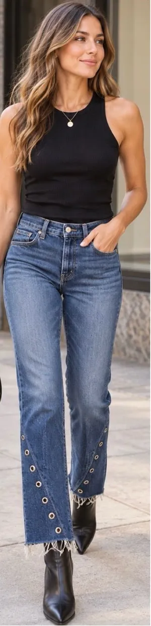 💥NWT 7 For All Mankind Edie High Rise Crop Straight Jeans Grommet Raw Hem~29🧡 thumbnail 1