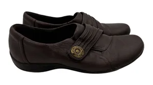Clarks Artisan Womens 7.5M Brown Leather‎ Ruched Slip On Loafers 26102320 thumbnail 1