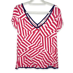Soma Pink White Striped V-Neck Pajama Shirt Medium thumbnail 2