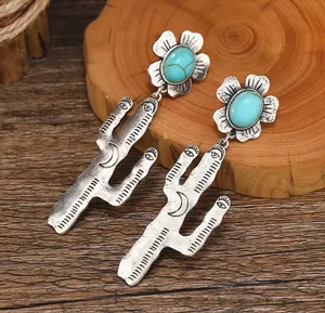 Silver Cactus/Turquoise Earrings thumbnail 2
