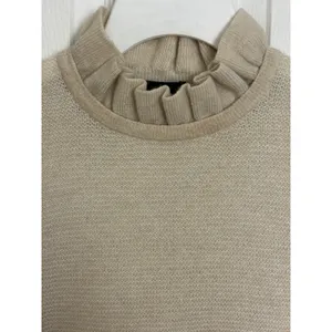 J Crew Alpaca Blend Cream Ruffle Neck Pullover Sweater L Minimal Preppy Classic thumbnail 3