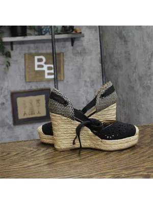 On 34th Melindaa Platform Espadrille Pump Wedge Ankle Wrap Sandals Black 6M thumbnail 6