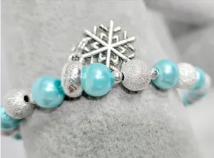 Hand Crafted Ice Blue Silver Beaded Snowflake Charm Bracelet 9 Inch thumbnail 1