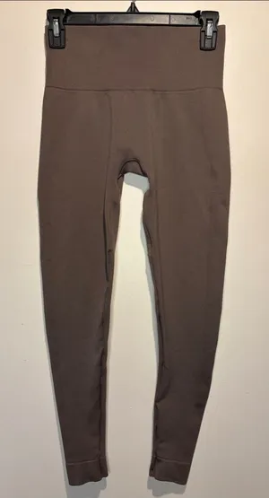 Set Active Sculptflex Ribbed Sides Brown Neutral Workout Leggings Size M thumbnail 1