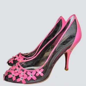 Stuart Couture gorgeous unique pink patten leather heels with black mesh… thumbnail 3