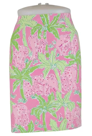 Lilly Pulitzer Taboo Elephant Pink Green Pencil Skirt Palm Preppy thumbnail 1