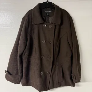 Ashley Stewart Coat Women Plus Size 26 Brown Textured Square Button Wool Blend thumbnail 1