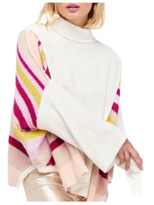 Free People Susie Swit Oversized Pullover Sweater M Mockneck Colorful Striped thumbnail 5