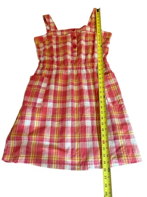Merrell Cotton Linen Pinafore Sundress Red Yellow Plaid Womens Size Medium thumbnail 7