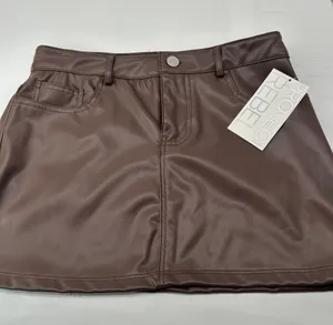 Brown Faux Leather Mini Skirt waist 28 length 13 thumbnail 1