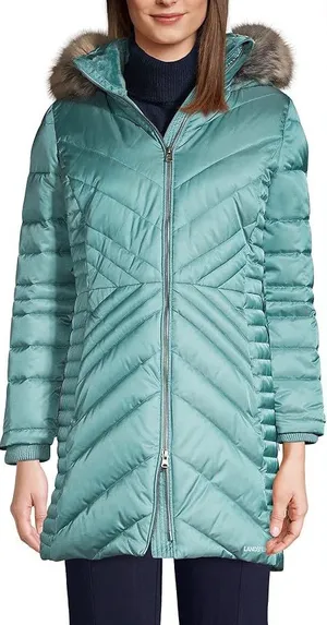 Land’s End plush puffer coat metallic green thumbnail 1