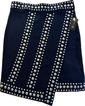 INC International Concepts Skirt Womens Size L Black Studded Asymmetric thumbnail 1