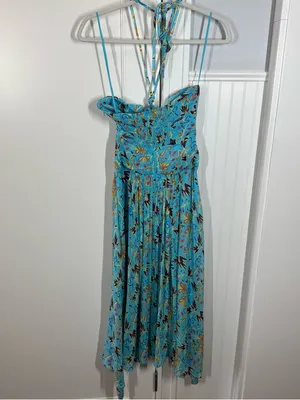 A.L.C. Frank New Violet‎ Silk Floral Chiffon Halter Handkerchief Hem Midi Dress size 00 thumbnail 6
