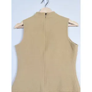 Kenar Neutral Tan Wool Blend Dress‎ Minimalist Crêpe/Tan Sleeveless Midi Career thumbnail 3