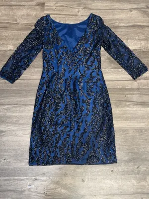 Aidan Mattox Size 10 Navy Blue Black Sequin Bodycon Cocktail Dress thumbnail 4