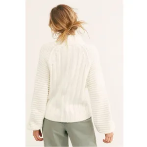 Free People Chunky Knit Sweetheart Mock Neck Sweater in Ivory White Large NWT thumbnail 5