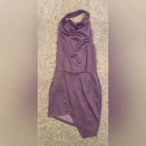 NWOT Elliatt Camo Asymmetric Satin Cocktail Dress in Lavender Sz M thumbnail 5