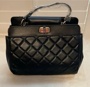 Badgley Mischka Black Quilted Top-Handle Satchel with Gold-Tone Accent thumbnail 1