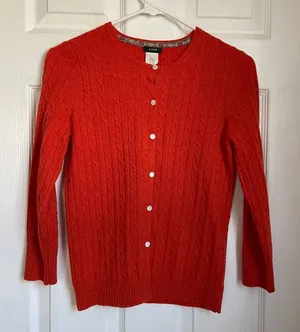 J. Crew cableknit cashmere blend orange cardigan thumbnail 1