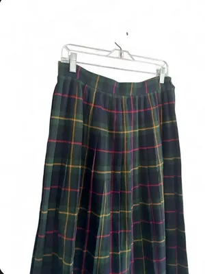 Vintage Pleated Midi Skirt by Leslie Fay Sportswear Dark Green Plaid Sz 14 P thumbnail 3
