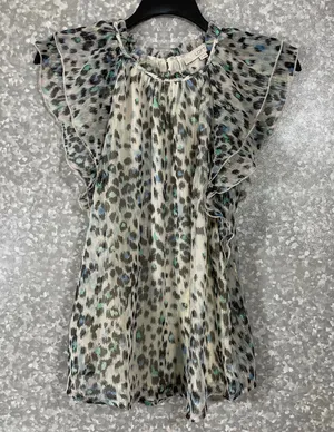 Ann Taylor LOFT Women's Indie Boho Leopard Print Top - Size Medium - Metallic thumbnail 1