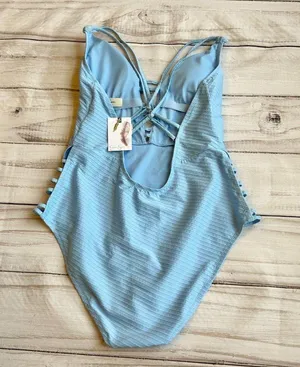 Jessica Simpson Textured Solids Plunge One Piece in Sky Size XL NWT thumbnail 8