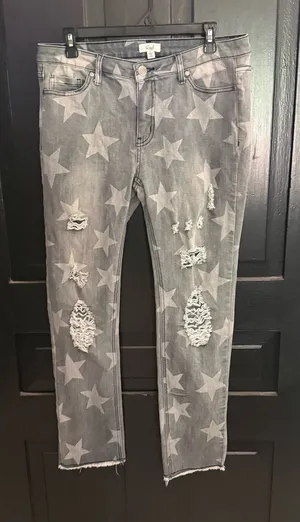easel Gray Star-Print Skinny Jeans with Distressed Detail thumbnail 1