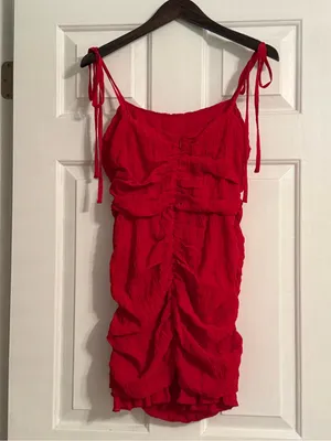 Lovers + Friends Amy Ruched Mini Dress in Cherry Red thumbnail 3