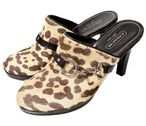 Coach Karsen Leopard Calf Hair Silver Buckle Slides Mule Heels Multi Size 8B‎ thumbnail 1