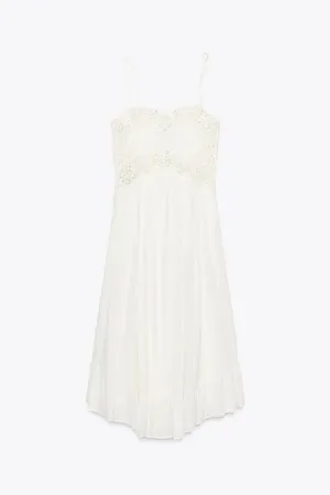 Zara White Lace Cotton Flowy Summer Bohemian Midi Dress thumbnail 6