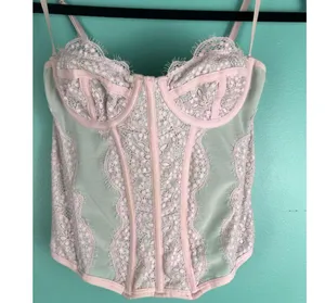 Out From Under Pink Lace Corset Bustier Top S | Sheer Mesh Lingerie Style Crop U thumbnail 2