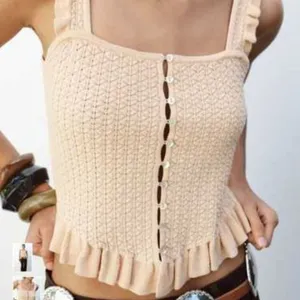Zara Knit Corset Ivory Tank Size S Sleeveless Ruffle thumbnail 1