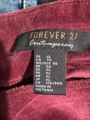 Forever 21 Contemporary Burgundy Velvet Flare Pants High Rise Side Zip XL thumbnail 6