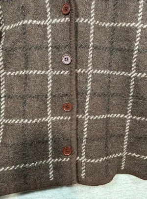 Country Shop Womens M Wool Plaid Button Up Cardigan Sweater Jacket Brown thumbnail 3