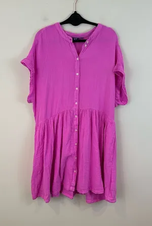 GAP Cotton Gauze Mini Shirtdress Bright Pink Button Front Size XXL thumbnail 1