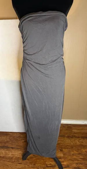White Fox Charcoal Gray Strapless Ruched Maxi Dress Size XL thumbnail 1