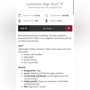 Lululemon Align Shorts Diamond Dye Pitch Grey Graphic Grey Size 0 thumbnail 5