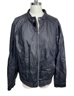 Old Navy Women's‎ XL Black Faux Leather Moto Bomber Jacket Zip Front thumbnail 1