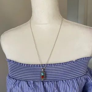 Turquoise & Coral Stone Silver Pendant Necklace. thumbnail 1