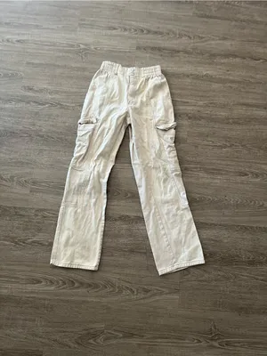 RSQ Wide Leg Baggy Pants Womens Medium Ecru Cargo Elastic Waist Cotton Utility thumbnail 2