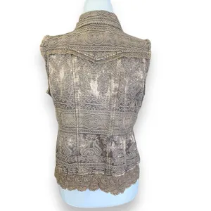 Vintage Flashback‎ Vest Metallic Brown Floral Detail Lace Embroidered High Neck thumbnail 8