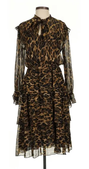 Ottod'Ame Brown Leopard Tiered Ruffle Midi Dress Size 4 Mob Wife Indie thumbnail 1